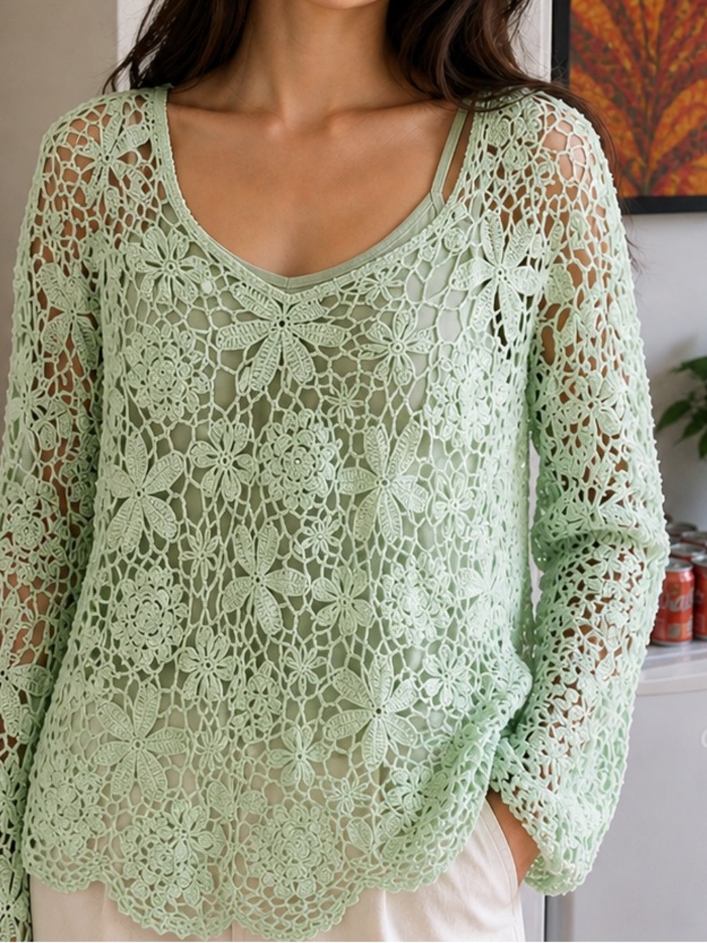 NWOT Together Mint Green Floral Lace Blouse